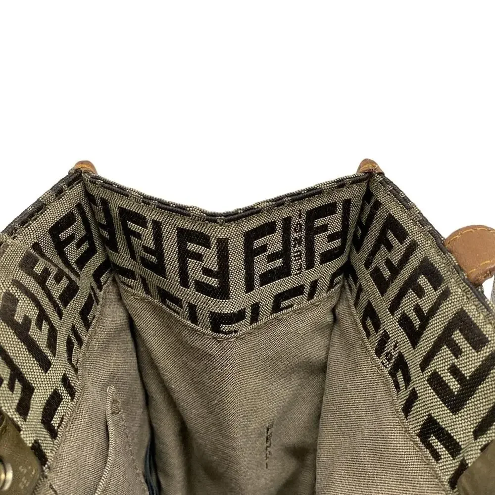 Fendi Zucchino Tote Bag 8BH170 Dark Brown Beige Brown Jacquard Leather Women's